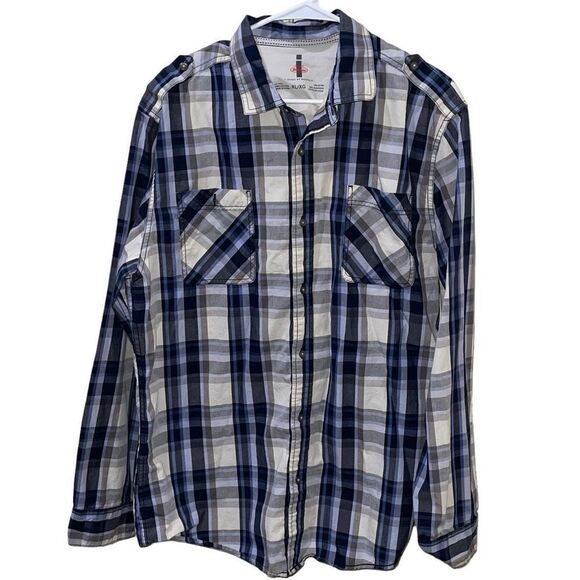 I Jeans by Buffalo Blue & White Plaid Button‎ Down Shirt - Men’s XL - Picture 1 of 9